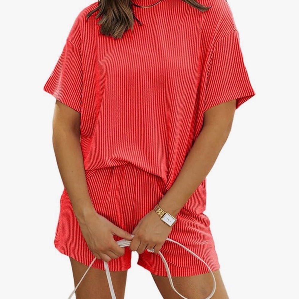 Salmon women’s matching two piece short set (ribbed)